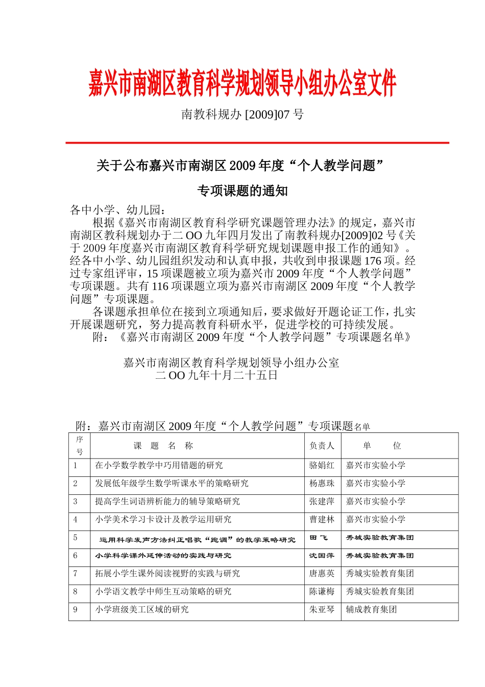 嘉兴市南湖区教育科学规划领导小组办公室文件_第1页