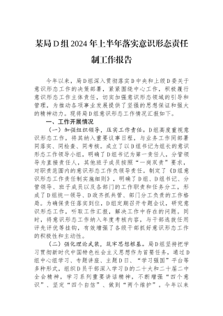 某局党组2024 年上半年落实意识形态责任制工作报告