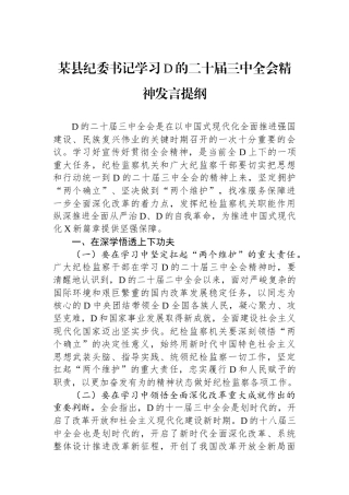 某县纪委书记学习党的二十届三中全会精神发言提纲