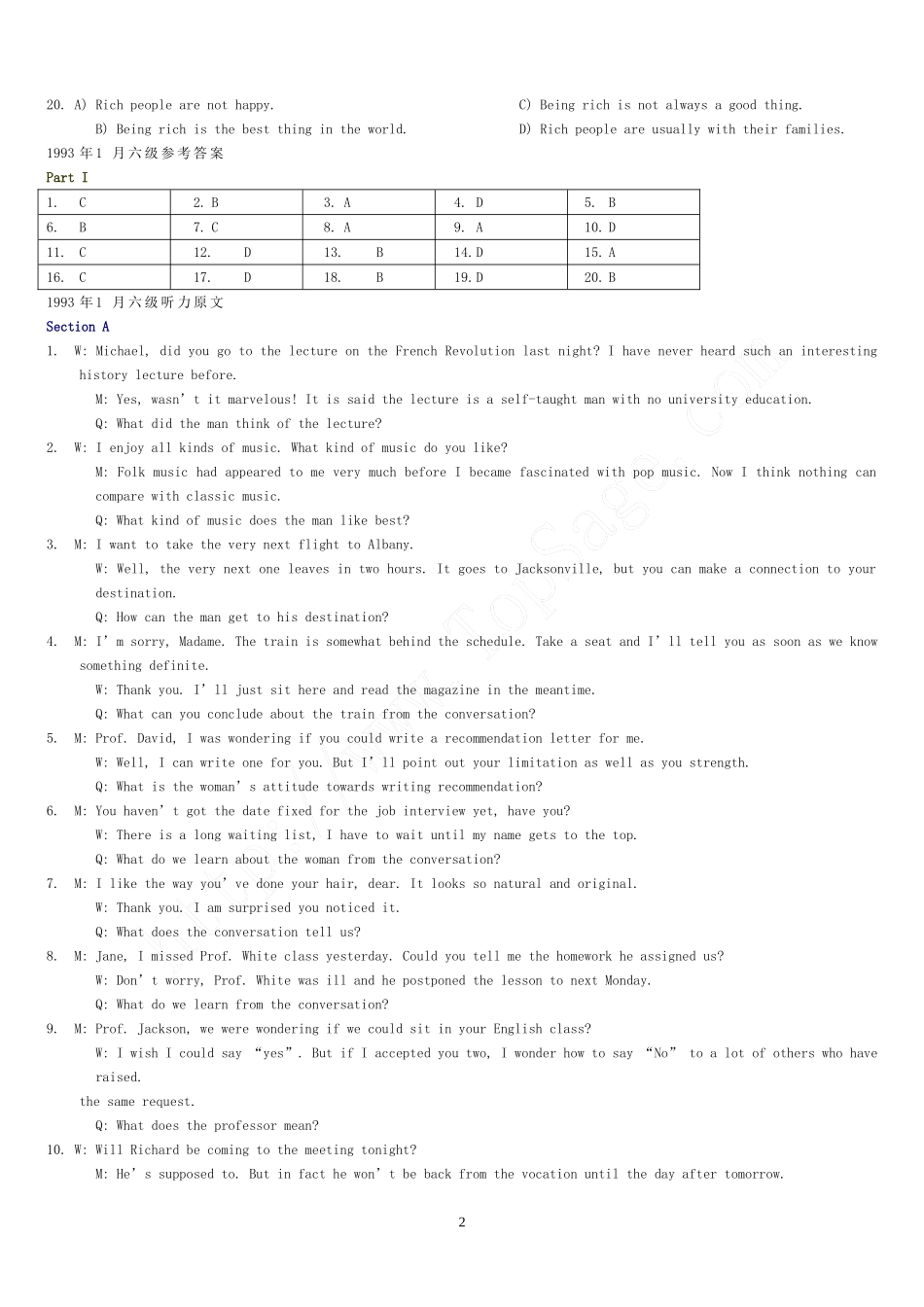 历年六级英语听力试题+答案+原文(打印版)_第2页