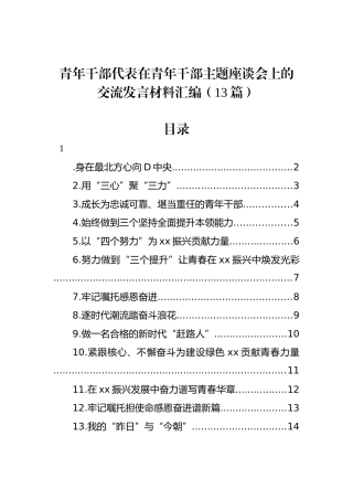 青年干部代表在青年干部主题座谈会上的交流发言材料汇编（13篇）