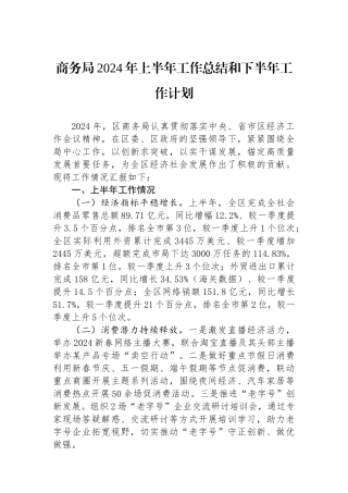 商务局2024年上半年工作总结和下半年工作计划