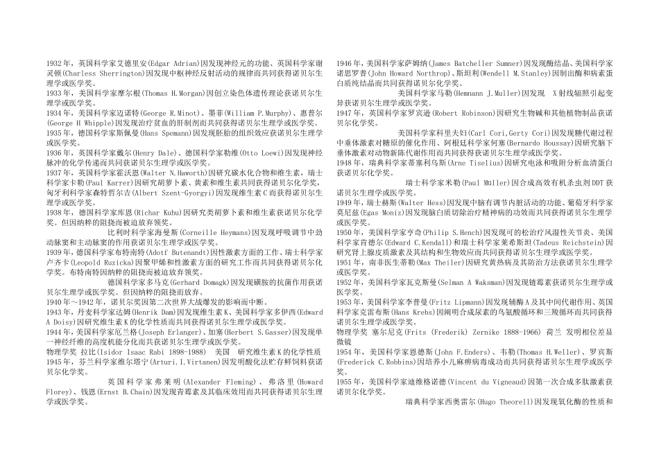 历年与生物有关的诺贝尔奖_第2页