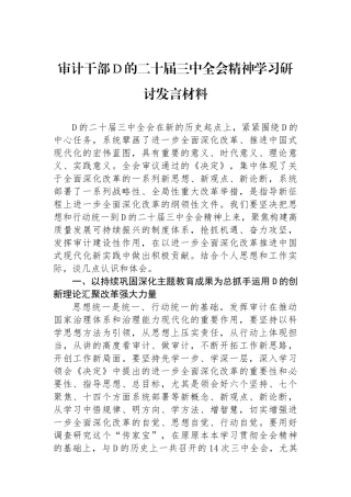审计干部党的二十届三中全会精神学习研讨发言材料
