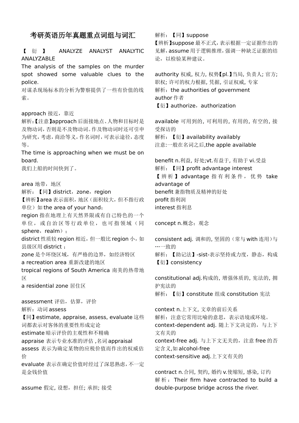 历年真题重点词组与词汇_第1页
