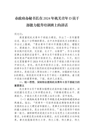市政府办秘书长在2024年机关青年党员干部政治能力提升培训班上的讲话