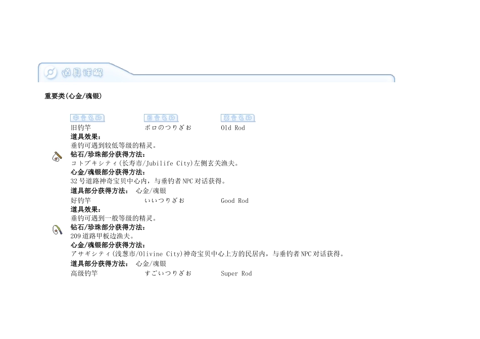 口袋妖怪(宠物小精灵)重要类(心金魂银)道具详解_第1页