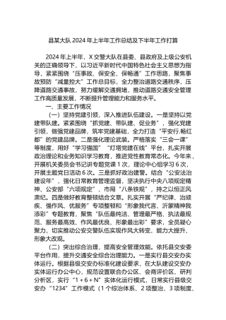 县某大队2024年上半年工作总结及下半年工作打算计划