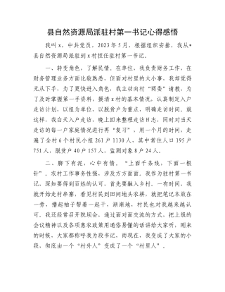县自然资源局派驻村第一书记心得感悟