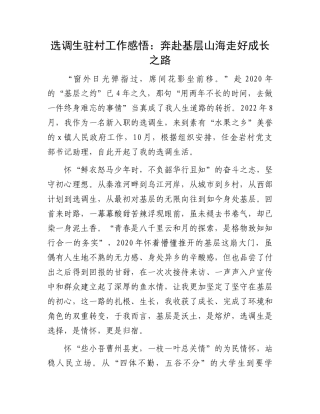 选调生驻村工作感悟：奔赴基层山海走好成长之路