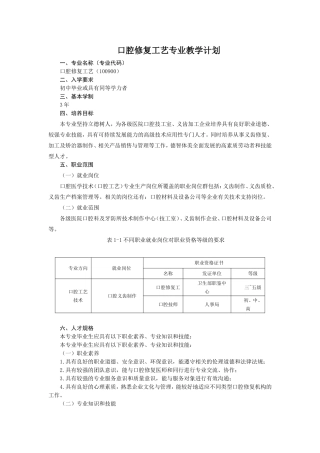 口腔修复工艺专业教学计划
