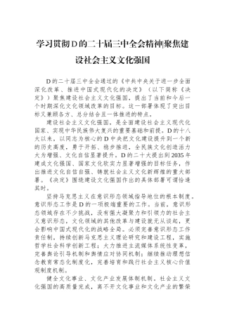 学习贯彻党的二十届三中全会精神聚焦建设社会主义文化强国