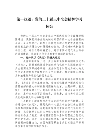第一议题：党的二十届三中全会精神学习体会