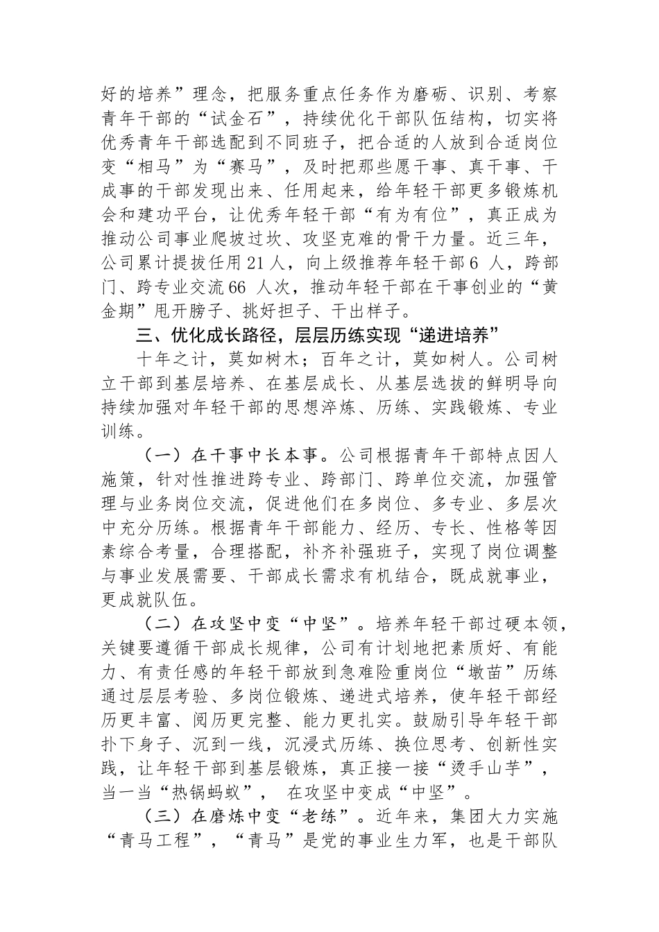 干部队伍建设经验交流材料：“五化”协同强化青年干部培养_第3页