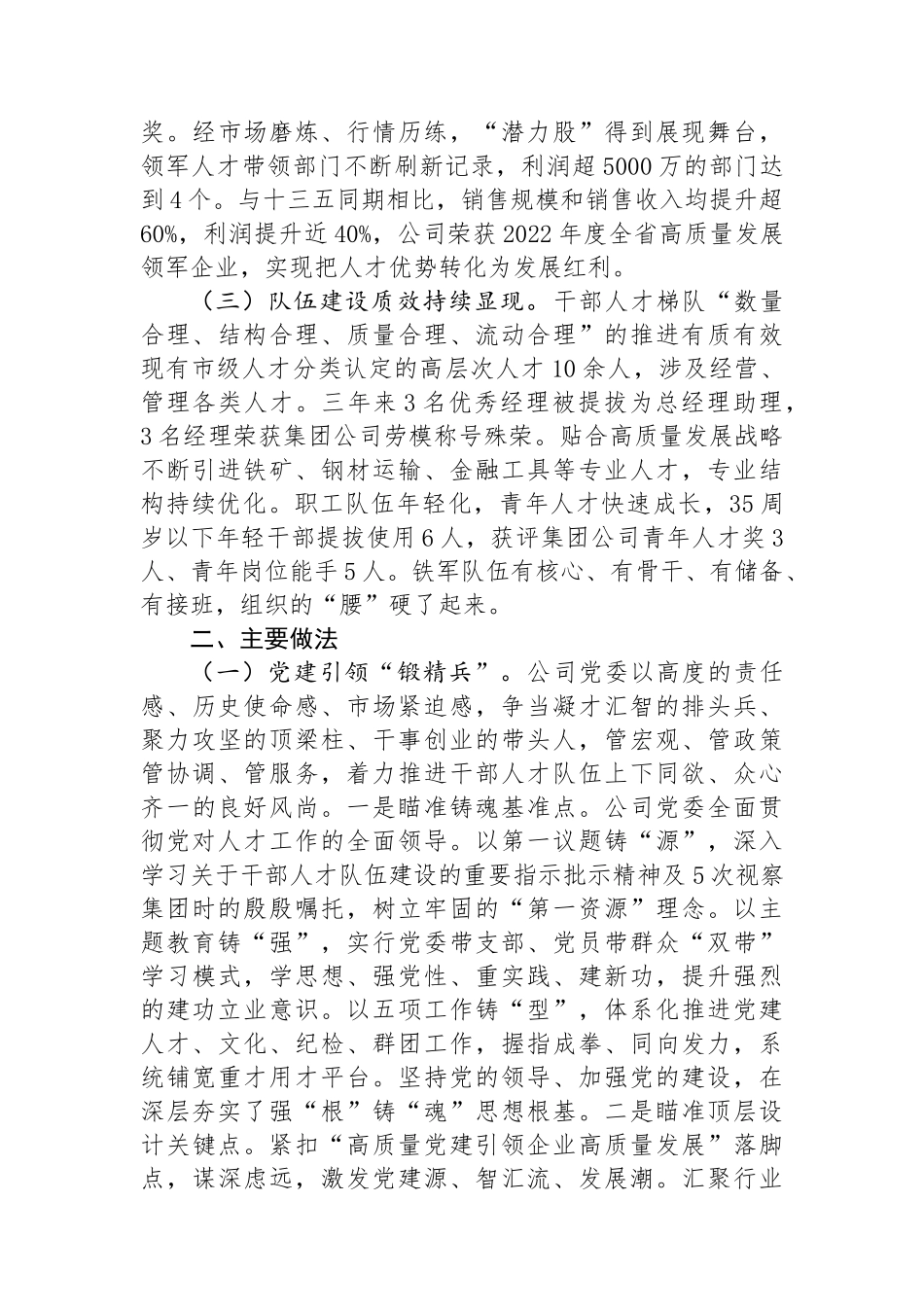 公司党委关于干部人才队伍建设工作情况的报告_第2页