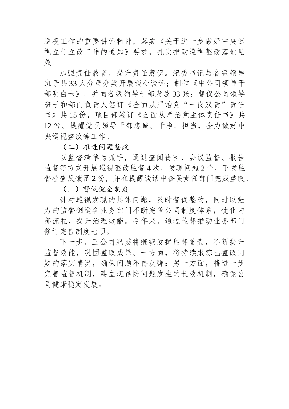 公司纪委关于巡视整改监督工作的汇报发言_第3页