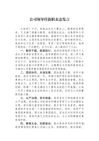 公司领导任新职表态发言