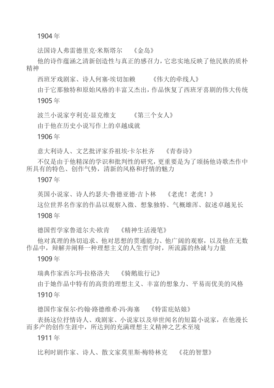 历届诺贝尔文学奖得主及其颁奖词_第2页