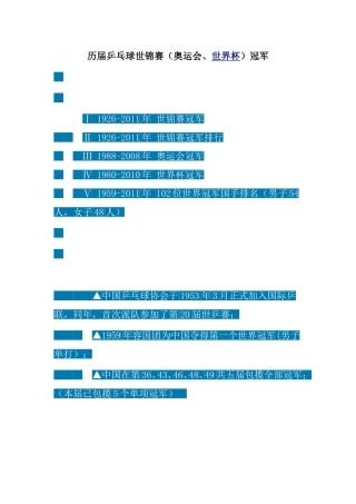 历届乒乓球世锦赛(奥运会)冠军