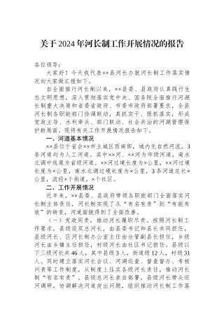 关于2024年河长制工作开展情况的报告