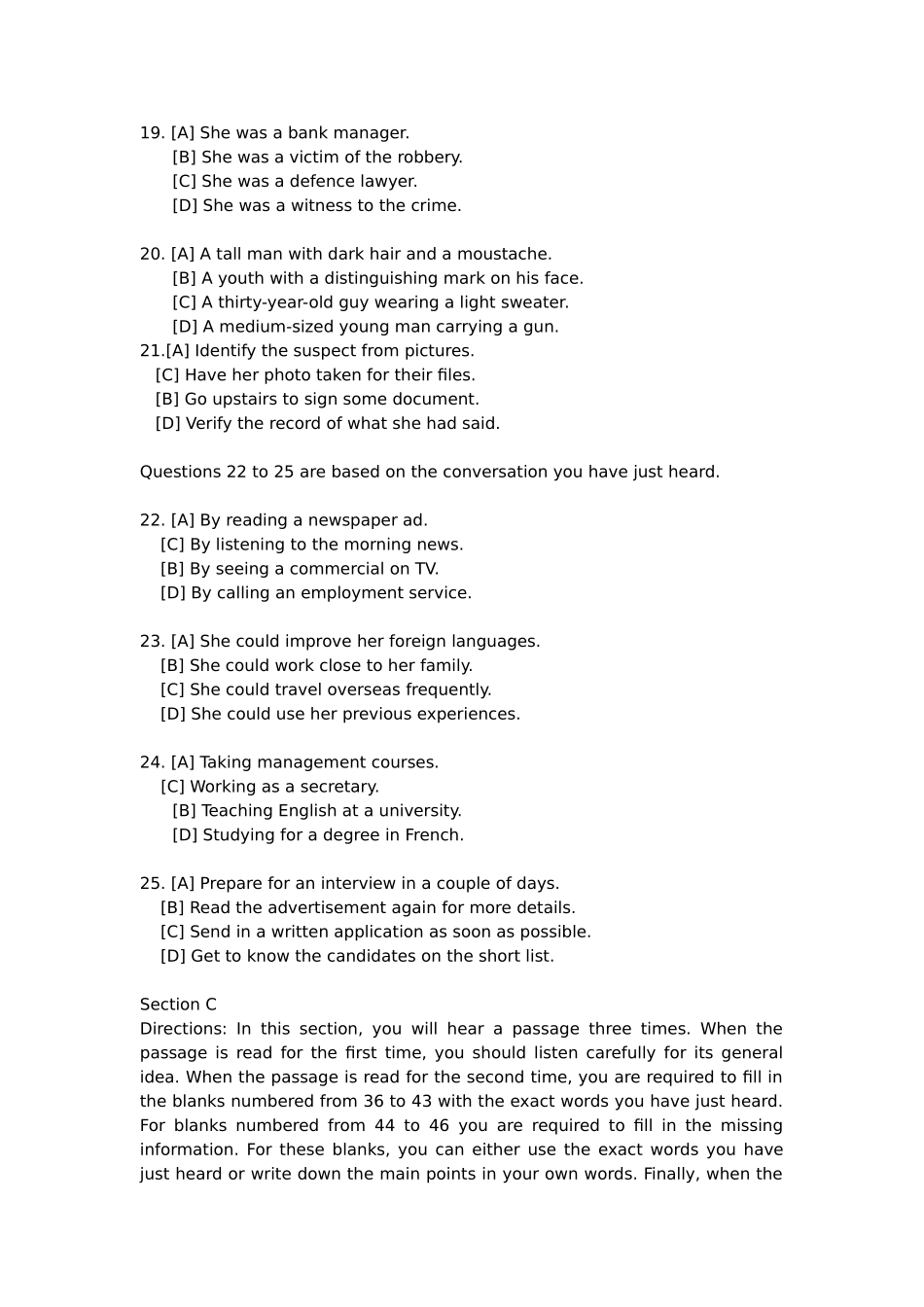历年大学英语四级听力真题及答案_第2页