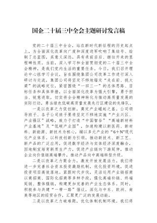 国企二十届三中全会主题研讨发言稿