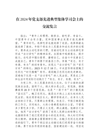 在2024年党支部先进典型集体学习会上的交流发言
