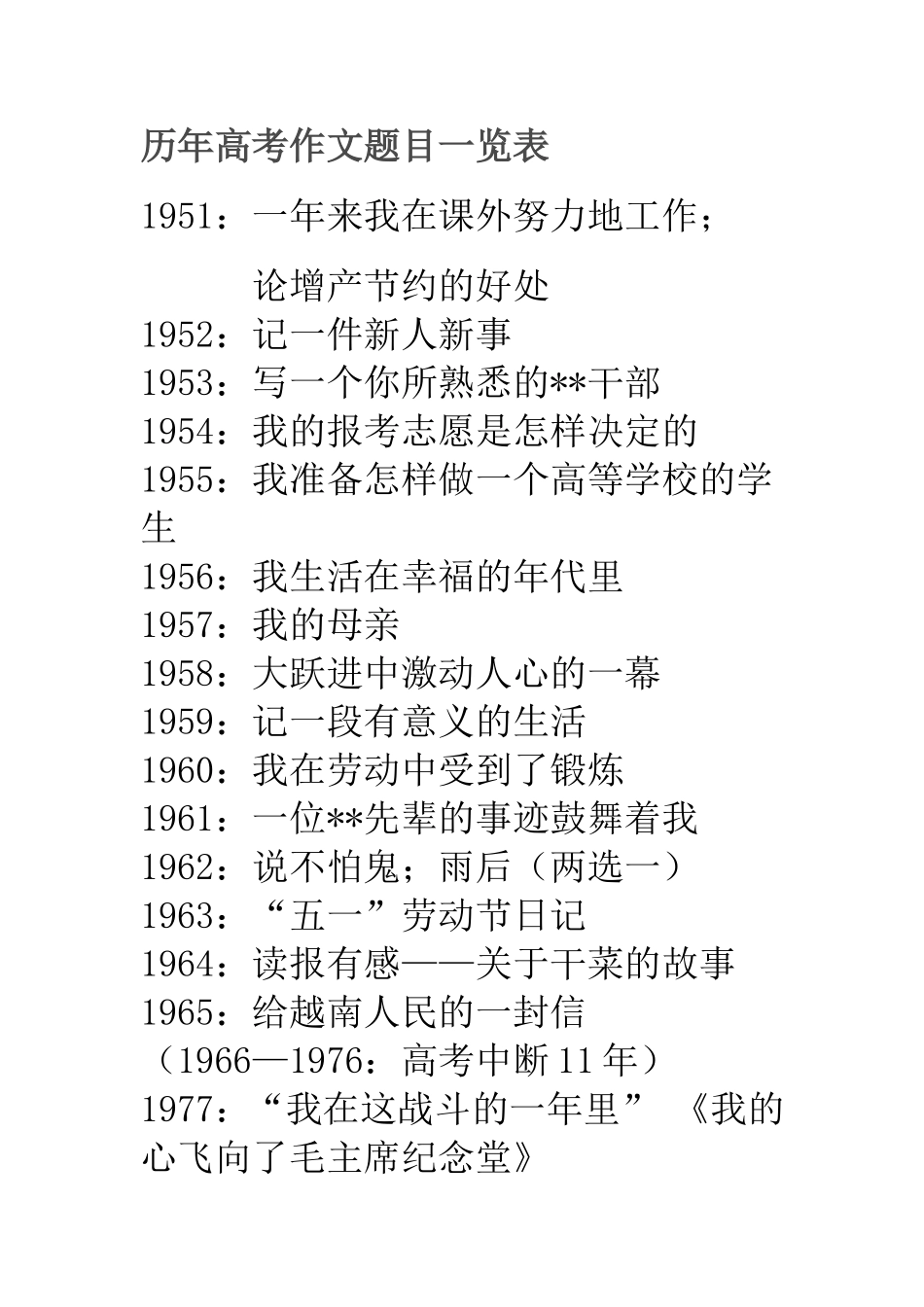 历年高考作文题目一览表_第1页