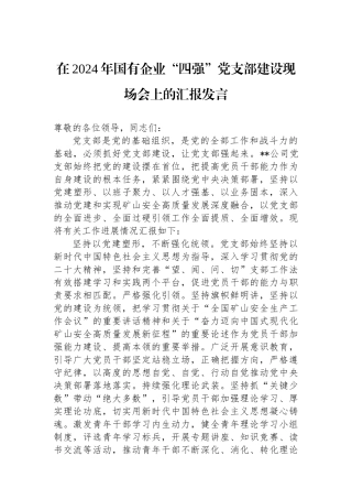 在2024年国有企业“四强”党支部建设现场会上的汇报发言