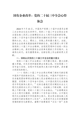 国有企业改革：党的二十届三中全会心得体会