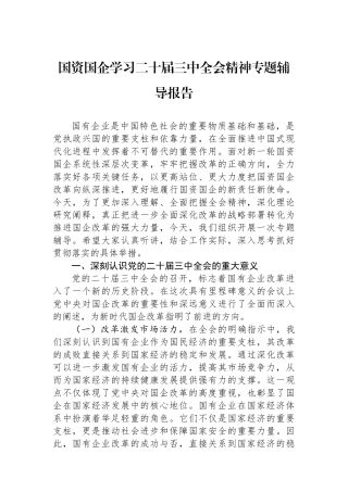 国资国企学习二十届三中全会精神专题辅导报告