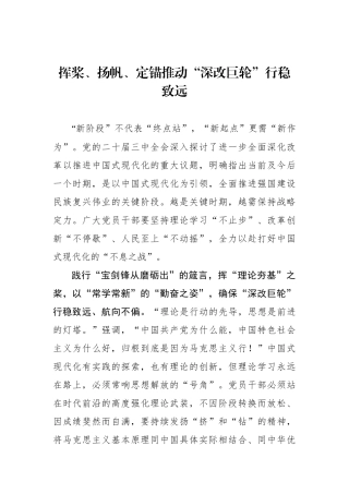 挥桨、扬帆、定锚推动“深改巨轮”行稳致远