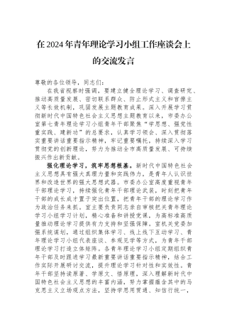 在2024年青年理论学习小组工作座谈会上的交流发言
