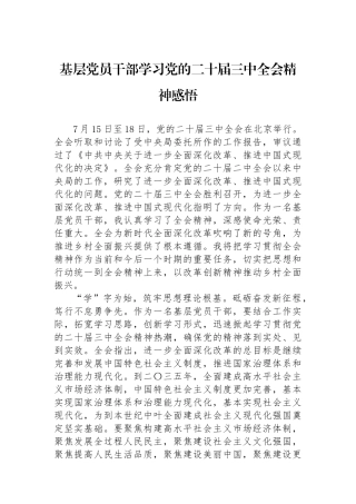 基层党员干部学习党的二十届三中全会精神感悟