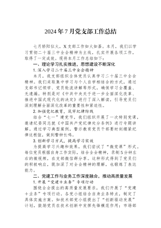 2024年7月党支部工作总结