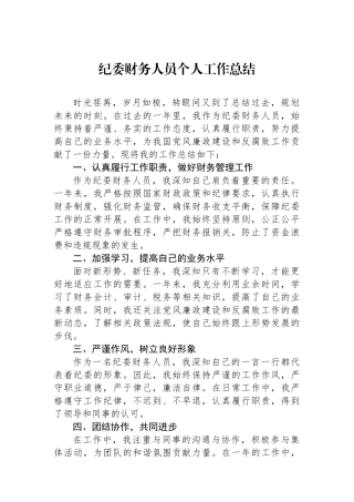 纪委财务人员个人工作总结