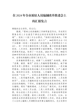 在2024年全市派驻人员编制改革推进会上的汇报发言