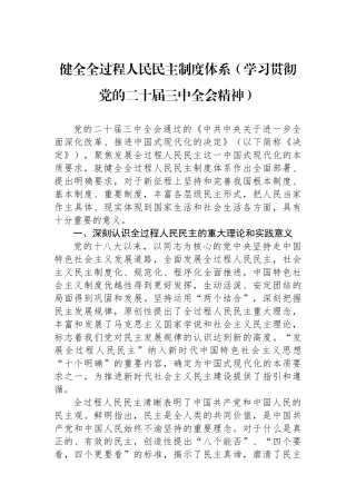 健全全过程人民民主制度体系（学习贯彻党的二十届三中全会精神）