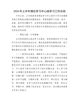 2024年上半年理论学习中心组学习工作总结