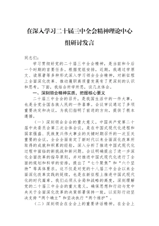 在深入学习二十届三中全会精神理论中心组研讨发言