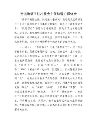 街道选调生驻村委会主任助理心得体会