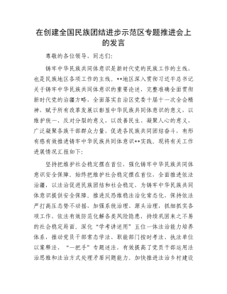 在创建全国民族团结进步示范区专题推进会上的发言