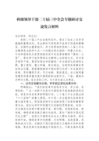 科级领导干部二十届三中全会专题研讨交流发言材料