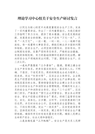理论学习中心组关于安全生产研讨发言