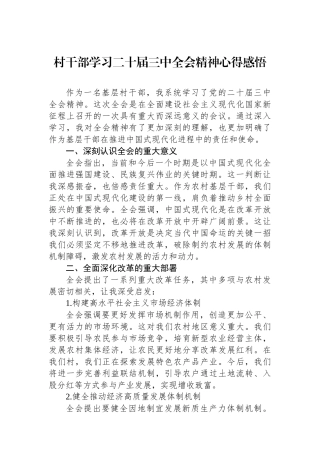 村干部学习二十届三中全会精神心得感悟