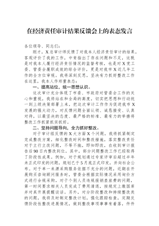 在经济责任审计结果反馈会上的表态发言