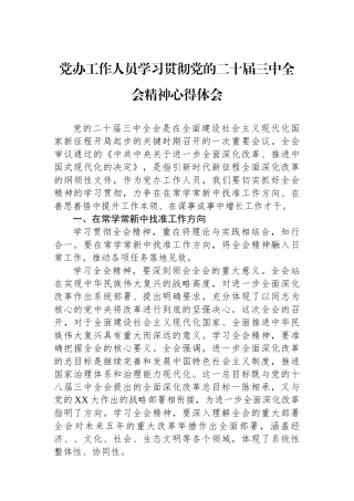党办工作人员学习贯彻党的二十届三中全会精神心得体会