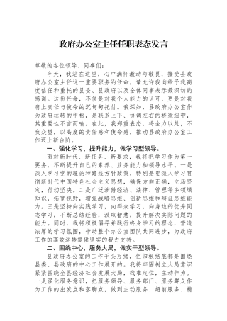 政府办公室主任任职表态发言
