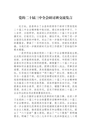 党的二十届三中全会研讨班交流发言