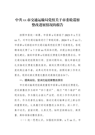 中共xx市交通运输局党组关于市委轮巡察整改进展情况的报告